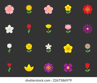 set of flower icons, spring, natural, floral