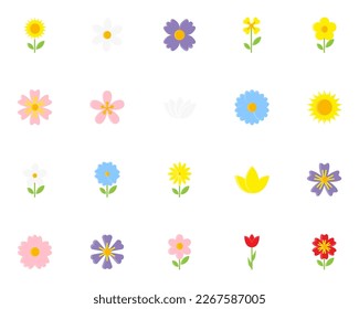 set of flower icons, spring, natural, floral