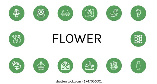 Set of flower icons. Such as Kentia, Sprout, Massage, Spa, Wedding invitation, Roses, Floral design, Sauna, Seed, Flower bouquet, Vase, Honeycomb , flower icons