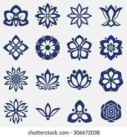 Set of flower icons. Vector illustration.