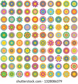 A set of flower images with various colors and shapes. Vector illustration for tile, porcelain vessels, wrapping paper, and decorative designs.