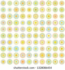 A set of flower images with various colors and shapes. Vector illustration for tile, porcelain vessels, wrapping paper, and decorative designs.