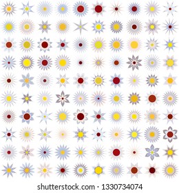 A set of flower images with various colors and shapes. Vector illustration for tile, porcelain vessels, wrapping paper, and decorative designs.