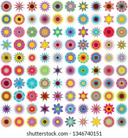 A set of flower images with various colors and shapes. Vector illustration.