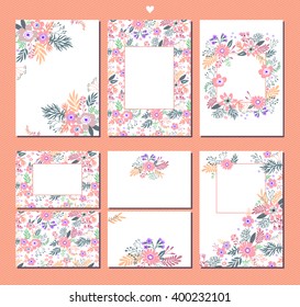 Set of flower invitation cards. Invite wedding. Invitation card template with flower motives. Save the date, Valentine's Day card, postcard, logotype template.