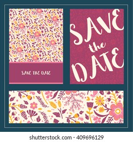 Set of flower invitation cards. Invite wedding. Invitation card template with flower motives. Save the date, Valentine's Day card, postcard, logotype template.