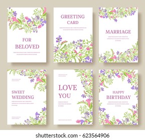 Set of flower invitation cards. Invite background.