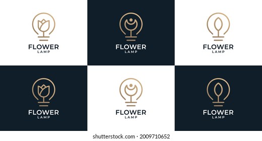 Conjunto de flor lámpara naturaleza logotipo spa. El logotipo puede utilizarse para iconos, marcas, identidades, símbolos, monogramas, minimalistas, colecciones, conjuntos y naturaleza