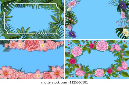 A Set of Flower Leaf Border illustration