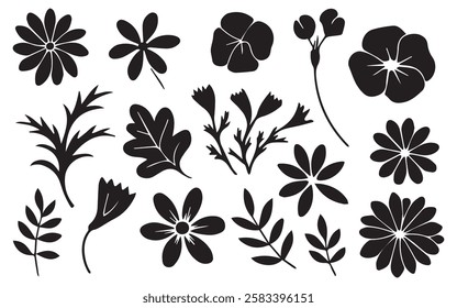 Set of Flower and Leaves Silhouettes