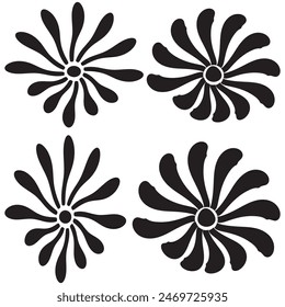 Set of flower and leaves silhouettes. Hand drawn floral design elements, icons, shapes. Wild and garden flowers, leaves black and white outline illustrations isolated on white background