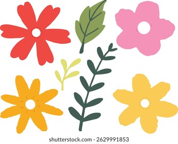 Set Of Flower and Leaves Sticker Vector 