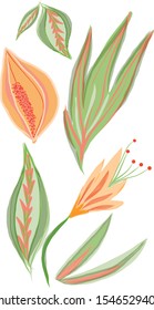 Set of flower and leaves in vector bold style