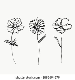 Establece el arte de la línea de flores. abstracto moderno o mínimo. perfecto para una decoración casera, como los carteles. diseño de ilustraciones vectoriales.