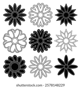 Set flower line art vector