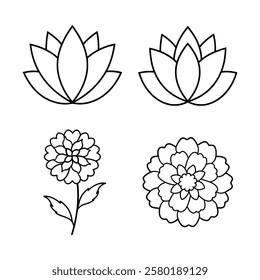 set of flower line art vector illustration