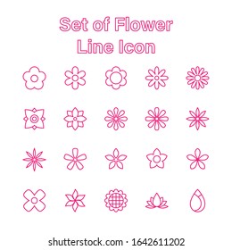Conjunto de iconos de línea de flor Trazo editable en fondo blanco