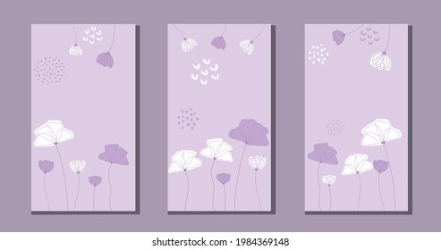 Set of flower lines on abstract backgrounds for cover design. Vector illustration