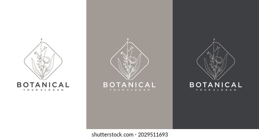set of Flower logo design template, beauty, health, spa, yoga with line art style