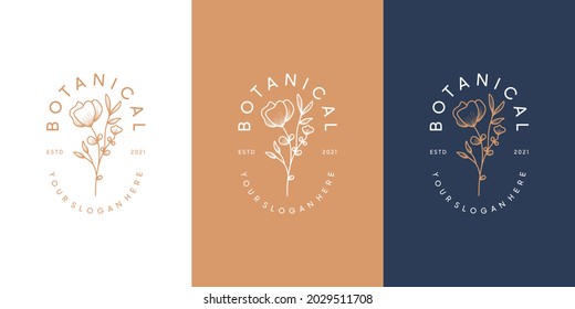 Set von Blumen Logo Design Vorlage, Schönheit, Gesundheit, Spa, Yoga mit Linie Art Stil