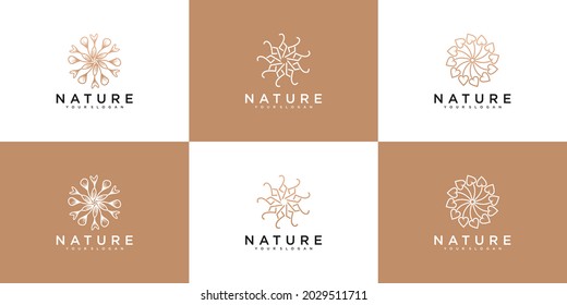 set of Flower logo design template, beauty, health, spa, yoga with line art style
