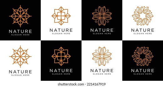 conjunto de diseño de logotipo de flor estilo de línea vectorial