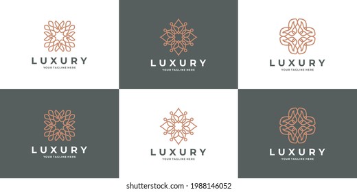 set of Flower, lotus geometry logo . logos can be used for spa, beauty salon, decoration, boutique
