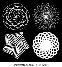 Set of flower mandalas in black and white. Hand drawn sacred geometry mandala background. Seed of life symbols. Vector.