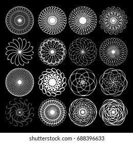 Set of flower mandalas in black and white. Hand drawn sacred geometry mandala background. Seed of life symbols. Vector.