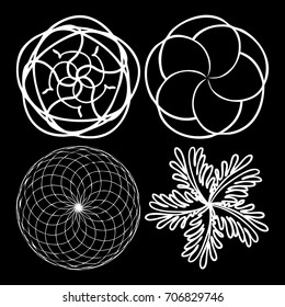 Set of flower mandalas in black and white. Hand drawn sacred geometry mandala background. Seed of life symbols. Vector.