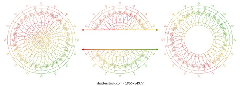 Set of flower mandalas. Split pattern in form of mandala for Henna Mehndi or tattoo decoration. Decorative ornament in ethnic oriental style, vector illustration.