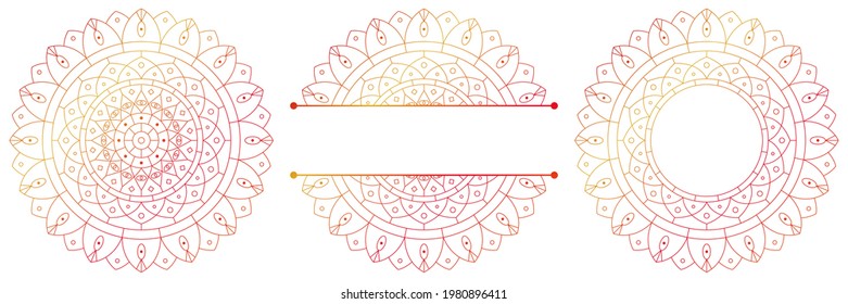 Set of flower mandalas. Split pattern in form of mandala for Henna Mehndi or tattoo decoration. Decorative ornament in ethnic oriental style, vector illustration.
