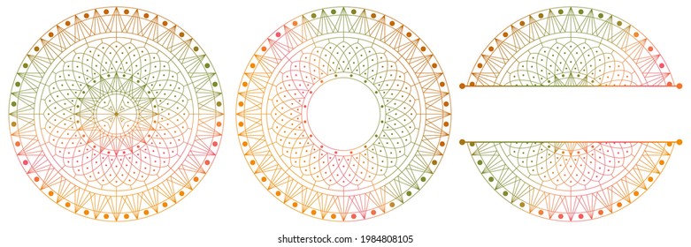 Set of flower mandalas. Split pattern in form of mandala for Henna Mehndi or tattoo decoration. Decorative ornament in ethnic oriental style, vector illustration.