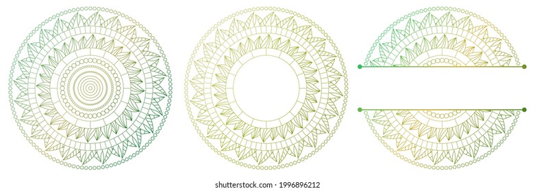 Set of flower mandalas. Split pattern in form of mandala for Henna Mehndi or tattoo decoration. Decorative ornament in ethnic oriental style, vector illustration.