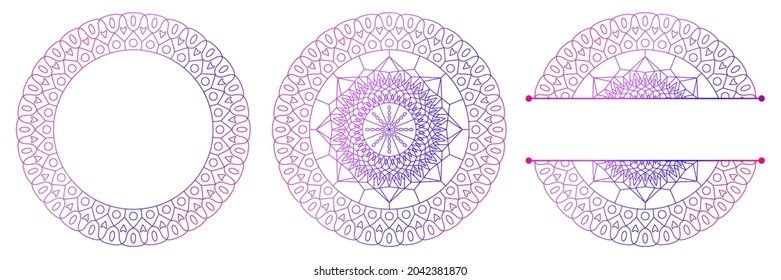 Set of flower mandalas. Split pattern in form of mandala for Henna Mehndi or tattoo decoration. Decorative ornament in ethnic oriental style, vector illustration.