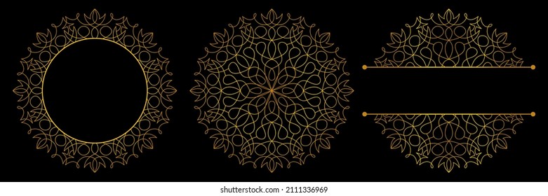 Set of flower mandalas. Split pattern in form of mandala for Henna Mehndi or tattoo decoration. Decorative ornament in ethnic oriental style, vector illustration.