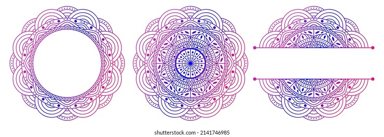 Set of flower mandalas. Split pattern in form of mandala for Henna Mehndi or tattoo decoration. Decorative ornament in ethnic oriental style, vector illustration.