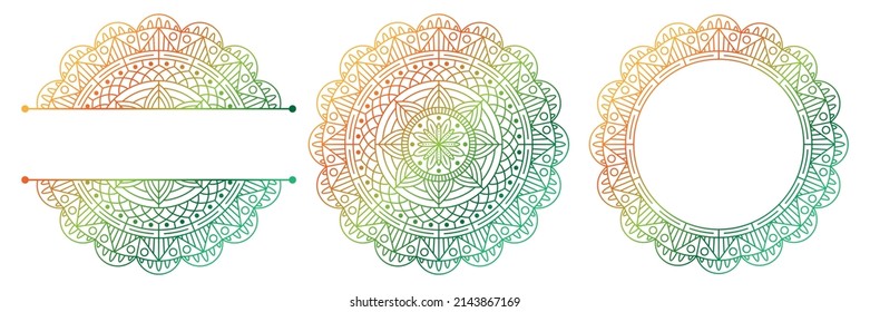 Set of flower mandalas. Split pattern in form of mandala for Henna Mehndi or tattoo decoration. Decorative ornament in ethnic oriental style, vector illustration.