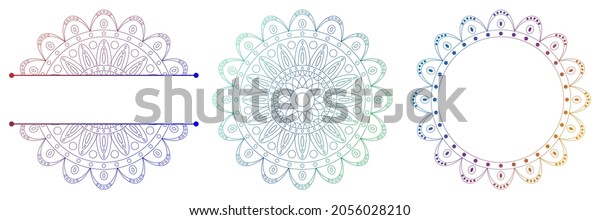 Set of flower mandalas. Split\
pattern in form of mandala for Henna Mehndi or tattoo decoration.\
Decorative ornament in ethnic oriental style, vector\
illustration.