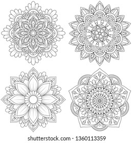 Set of Flower Mandalas. Vintage decorative elements. Oriental pattern illustration. Islam, Arabic, Indian, turkish, pakistan, chinese, ottoman motifs. vector illustration