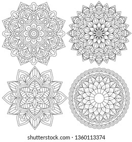 Set of Flower Mandalas. Vintage decorative elements. Oriental pattern illustration. Islam, Arabic, Indian, turkish, pakistan, chinese, ottoman motifs. vector illustration