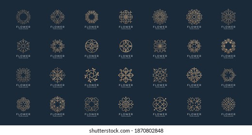 set flower minimalist logo. floral icon set line beauty.logo for luxury beauty salon,line art, fashion, skin care, cosmetic, yoga, balance and spa products logo templates.Premium Vector