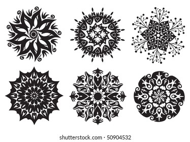 Set of Flower, Nature Mandalas in Black and White