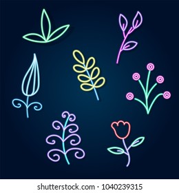 Set flower of neon sign, vector