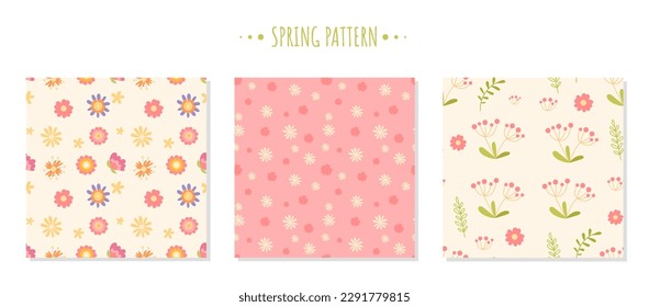 Set of flower pattern. Collection of repeating elements for printing on fabric. Spring and summer season. Aesthetics and elegance. Cartoon flat vector illustrations isolated on white background