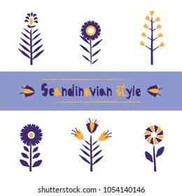 Set Flower pattern in Scandinavian style, stylization of torn paper edge. Beautiful template for decoration design. Vector illustration isolated on white. Vintage floral background.