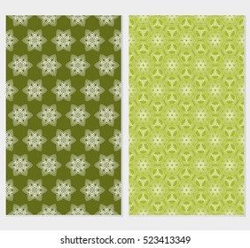 set of flower pattern. Seamless. Arabesque. vector illustration. green, olive color. for invitation, background, wallpaper