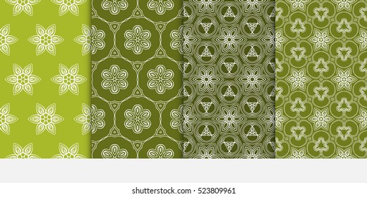 set of flower pattern. Seamless. Arabesque. vector illustration. green, olive color. for invitation, background, wallpaper