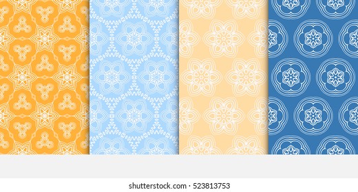 set of flower pattern. Seamless. Arabesque. vector illustration. blue, orange color. for invitation, background, wallpaper. set