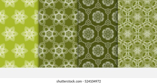 set of flower pattern. Seamless. Arabesque. vector illustration. green, olive color. for invitation, background, wallpaper